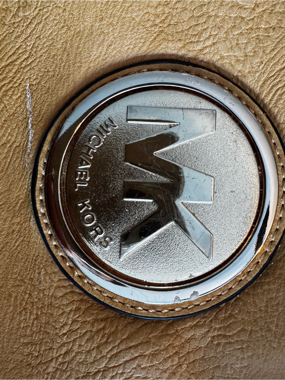 Michael Kors Tan Leather Bag with Silver Logo Medallion